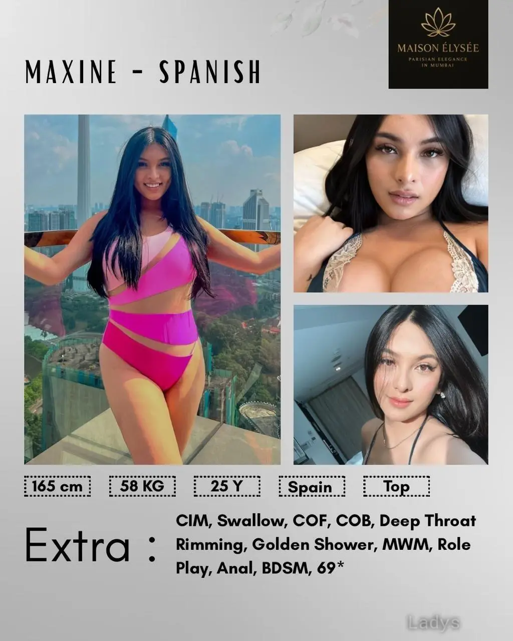 Bella, 23 years brunette escorts in Ahmedabad, height 185 sm, Weight kg